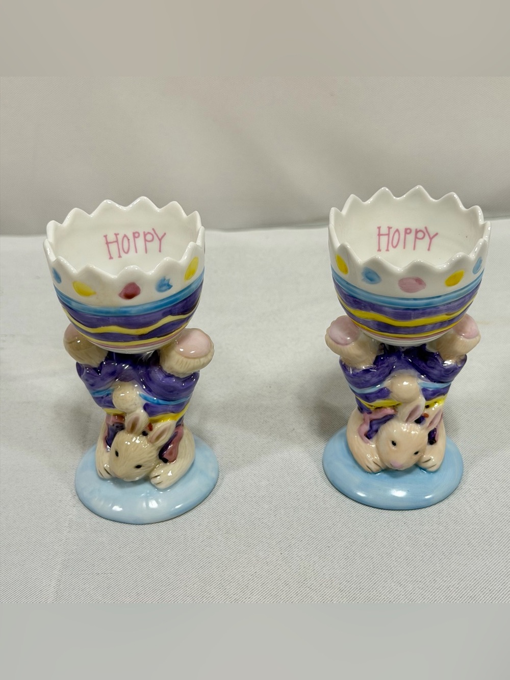 Vintage Muffy Vanderbear Egg Cups Hoppy Walking In Eggshells 1993 2pc With Boxes